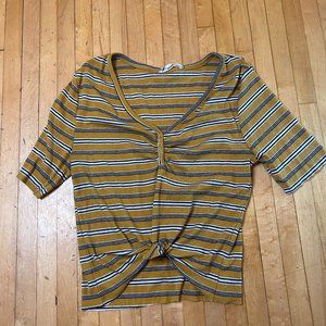 Custom Cropped Yellow Striped Quarter Sleeve Tee